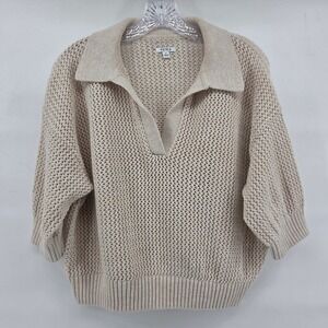 Pistola Sweater Top Medium Beige Crochet Cotton Minimal Preppy Summer Oversized